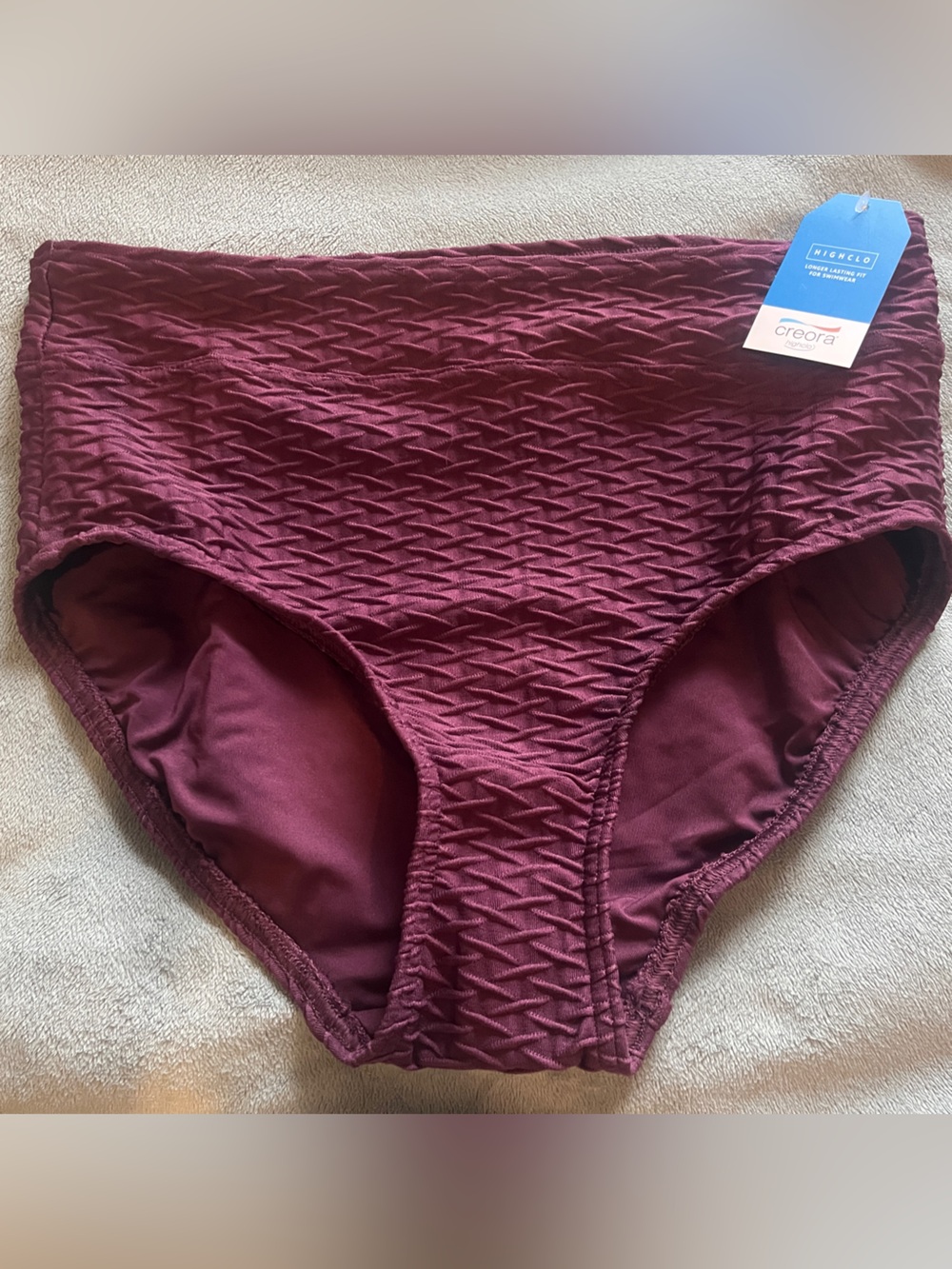Lands' End Women's Textured High Waist Bikini Bottoms - Deep Wine